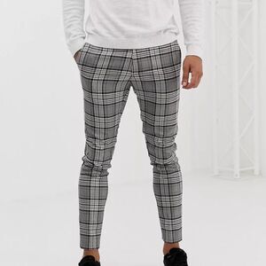 River Island Black and White Plaid Dress Pants